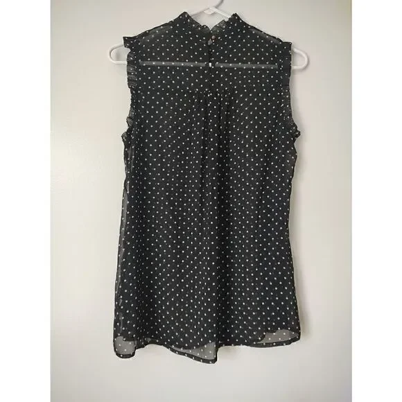 Who What Wear Women's Size Small Black White Polka Dot Sleeveless Sheer Blouse - Picture 8 of 9
